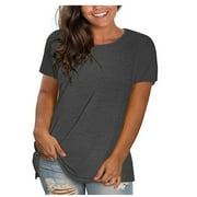 Pntutb Womens Tops,Tee Shirts,Ladies Clearance,Summer Blouses,Fashion Plus-Size Solid O-Neck Loose Short Sleeve